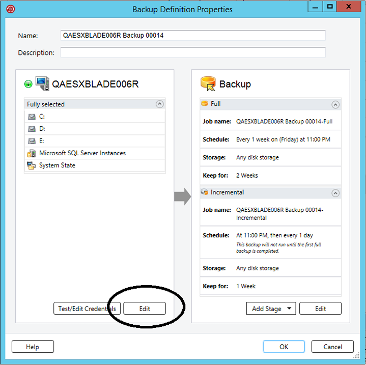 Edit backup selections