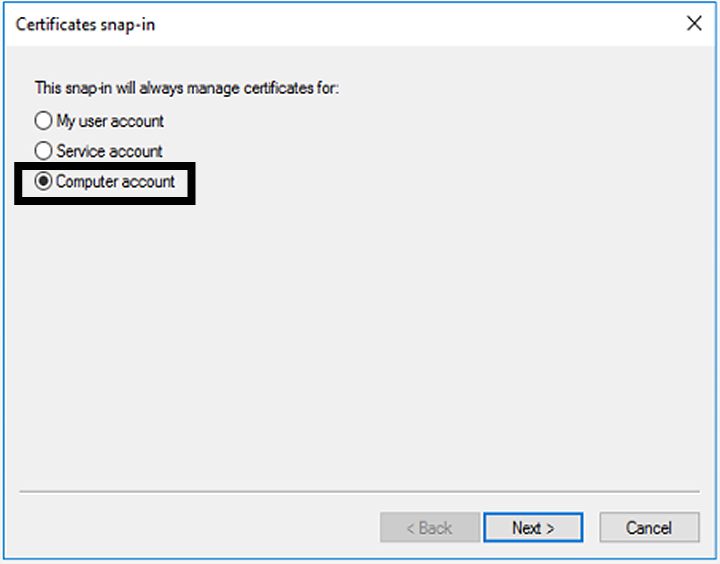 Certificates snap-in dialog box - Computer