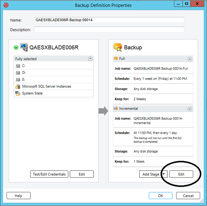 Edit backup options
